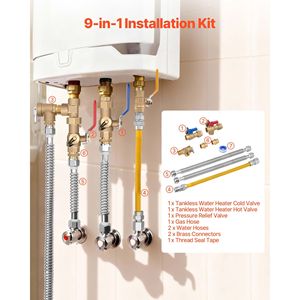 Valvole di isolamento 600 WOG a doppia uscita da 3/4 di pollice per acqua calda e fredda, kit di riparazione idraulica con valvola limitatrice di pressione per componenti di scaldabagni - Product Image 2