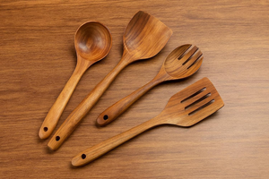 Ensemble de 4 spatules et cuillères de cuisine en bois, ustensiles en bois faits à la main pour servir, pour la maison, la cuisine, le restaurant et le café - Product Image 5
