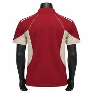 Polo à manches courtes pour homme, rouge et beige, à blocs de couleurs, séchage rapide, tricoté, coupe décontractée classique - Product Image 2