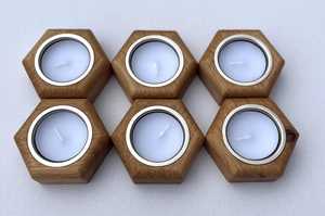 Rustic Hexagon Wooden Tealight Holder Handmade Tabletop Candle <b>Stand</b> for Dining Room and Coffee Table Decor - Product Image 6