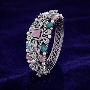 Bracelet jonc en argent sterling 925 serti de moissanite, motif floral, bracelet statement pour femme, bijoux hip-hop pour tous les jours - Product Image 4