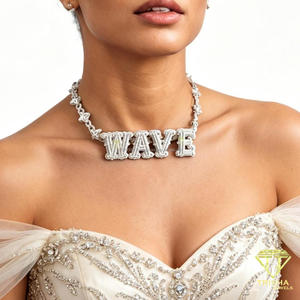 จี้สร้อยคอแบบมีตัวอักษร WAVE สั่งทำได้ พร้อมเพชรเลี้ยงในห้องปฏิบัติการ ชุบเงิน ประดับเพชรเต็มชิ้น สไตล์ฮิปฮอป สำหรับผู้ค้าปลีก - Product Image 1