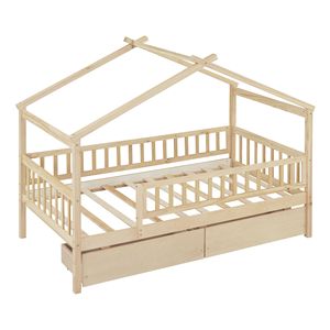 Letto a casetta in legno per bambini, singolo, con due cassetti, colore naturale - Product Image 4