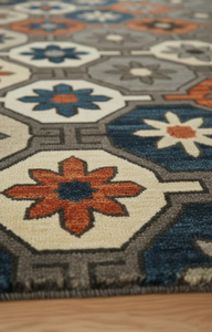 Alfombras de lana hechas a mano con diseño de flores multicolor, tamaño y color personalizables para uso en el hogar, oficina o sala de estar. - Product Image 4