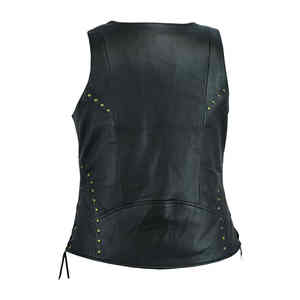 Veste gothique en cuir véritable pour femme VIBE SEWN, double boutonnage, coupe-vent, sans manches, fermeture éclair, haut en cuir tendance, OEM ODM, marque privée - Product Image 2