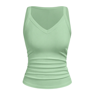 Débardeur côtelé marron pour femme, col en V, coupe ajustée, extensible, sans manches, en maille douce, décontracté, été, séchage rapide, respirant, taille XL, tendance - Product Image 3