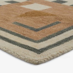 Art Deco Border Area Rug Vintage Geometric Tufted Woolen Carpet Neutral Cream Living Room Bedroom Luxury Home Floor Decor Style - Product Image 2