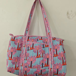 Handmade Cotton Block Print Duffle <b>Bag</b> Large Quilted Weekender Tote Eco-Friendly Zipper <b>Patchwork</b> Travel Indian Factory Price - Product Image 1