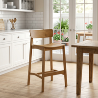 Tabouret de bar moderne en bois massif rembourré, dossier bas, assise de comptoir en bois naturel, mobilier de restaurant