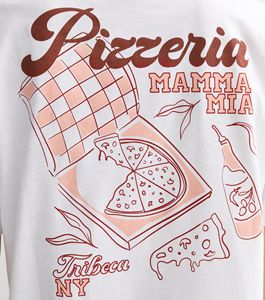 T-shirt oversize blanc imprimé pizza pour femme - Product Image 5