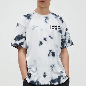 เสื้อยืดผู้ชายพรีเมียมลายไทไดโลโก้สั่งทำพิเศษ ผ้าคอตตอนหนา 100% ทรงโอเวอร์ไซส์ สไตล์สตรีทแวร์ สีดำและขาว พิมพ์ลายคลาวด์แบบฟอกสี - Product Image 2