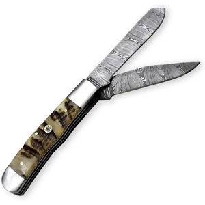 Couteau de poche pliant à double lame en acier Damas, artisanal et personnalisé, pour le quotidien - Product Image 4