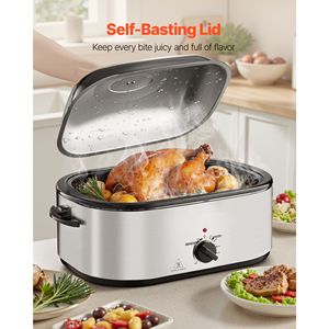 24QT <b>Electric</b> Countertop Turkey Roaster Oven 150-450 Fahrenheit Adjustable Temp 3 Bin Buffet Server Roasting <b>Pan</b> - Product Image 4