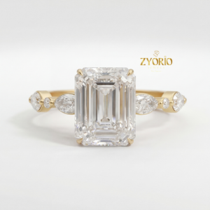 Bague de fiançailles et de mariage en diamant de laboratoire taille émeraude 2,08 CT avec diamant central émeraude et diamants latéraux marquise en argent 925 - Product Image 6