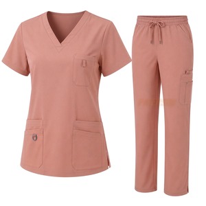 Fournisseur en gros de blouses personnalisées pour professionnels de la santé, en mélange de coton, col en V, pantalon droit, uniforme médical pour infirmières - Product Image 3