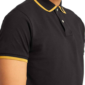 เสื้อโปโลแขนสั้นผู้ชาย สีพื้น ผ้าถัก ทรงปกติ สวมใส่สบาย สีดำ แต่งขอบสีน้ำเงิน ผ้าฝ้ายปิเก้ ระบายอากาศได้ดี - Product Image 6