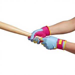 Pink and Blue Leather Batting Gloves with Padded Design <b>Hook</b> And Loop Closure Unisex Adult Training Use - Product Image 1