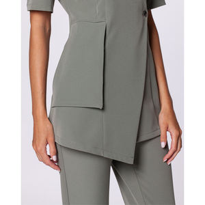 Women V-Neck Scrub <b>Top</b> Set with Logo 90% Polyester Worsted Hospital Uniforms Blouse Short Sleeve Needle Detection - Product Image 2