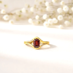 <b>Emerald</b> Cut Red Garnet <b>Ring</b> Split Shank January Birthstone <b>Ring</b> Natural Red Gemstone Statement <b>Ring</b> 925 Sterling <b>Silver</b> Gold - Product Image 1