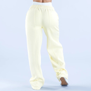 Pantalon de jogging évasé en molleton de coton pour femme avec logo personnalisé, poches, taille élastique et cordon de serrage, longueur intégrale, vente en gros - Product Image 3