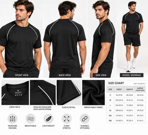 Men's Short Sleeve Raglan shoulder Quick Dry Sporty T-<b>Shirt</b> with <b>white</b> piping O-Neck <b>Slim</b> <b>Fit</b> Knitted Polyester Athletic Wear - Product Image 6