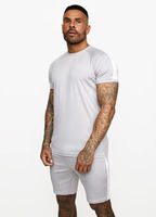 T-shirt à manches courtes en tissu uni gris clair pour homme, ensemble 2 pièces assorti avec short, tenue de sport, de gym ou de course