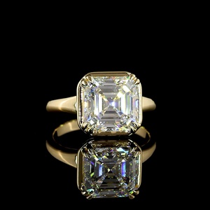 Anillo de Diamante Cultivado en Laboratorio con Certificación IGI de Lujo, Corte Asscher de 4 Quilates, Engaste de Bisel en Oro de 14K, Anillo de Compromiso, Corte Escalonado, Anillo Solitario - Product Image 1