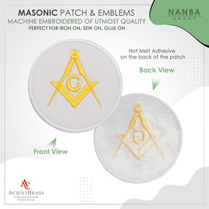 White and <b>Gold</b> Square & Compass Round Embroidered Masonic Patch for Hats & Apparel Iron-On Canvas - Product Image 2