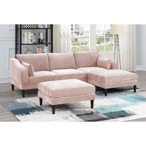 Tessuto moderno Blush rosa Morgan 5 pz componibile Set componibile un braccio sedie senza poltrona pouf soggiorno divani - Product Image 2