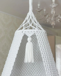 White and <b>Grey</b> Macramé Hammock Chair Hanging Bed Indoor Rope Woven Lounge Seat with Cushion for Bedroom Living Room (72"X40") - Product Image 2