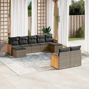 Conjunto de Sofás de Jardín de Ratán Gris Oscuro, 6 Plazas, Muebles de Exterior con Estructura de Madera de Teca, Diseño Contemporáneo - Product Image 3