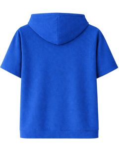 Haut à capuche bleu à manches courtes pour homme, pull décontracté, t-shirt léger d'été, streetwear, en mélange de coton avec poche kangourou - Product Image 2