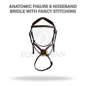 Bridon de dressage anglais à sangle de nez anatomiche en forme de 8, avec surpiqûres décoratives, taille complète, pour le confort du cheval - Product Image 2