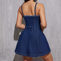 Robe Courte en Jean Bleu Foncé pour Femme, Coupe Trapèze, Plissée, Sexy, à Bretelles, Ourlet Brut, Très Extensible, Style Cami Féminin, Tendance Été