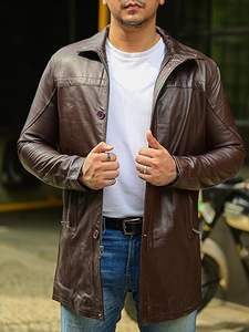 Gabardina de Cuero para Hombre con Cuello de Solapa con Muescas, Mangas Largas, Cierre de Botones, Ligera y Reversible para Días Fríos - Product Image 3