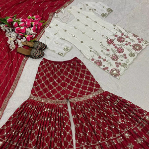 ชุดออกงานดีไซน์ใหม่ เสื้อท่อนบนสไตล์ชาราร่า พร้อมกางเกงพลลาโซและผ้าคลุมไหล่ - Product Image 1