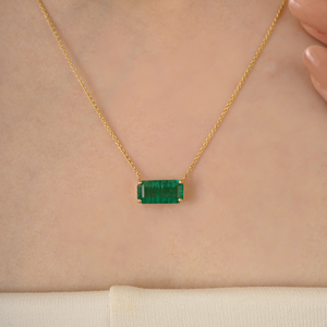 14K Solid Gold Geometric East West <b>Emerald</b> Cut Box Chain <b>Pendant</b> Necklace 2.41 Ct Natural <b>Emerald</b> IGI Certified Diamond Women's - Product Image 1