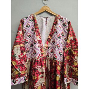 Robe midi à imprimé floral bohème, col en V, manches lanternes, coupe ample, ourlet à volants, robe décontractée d'été pour femmes - Product Image 5