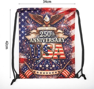 Wholesale Custom American Flag <b>Drawstring</b> <b>Backpack</b> Water Resistant Lightweight Patriotic Cinch Gym Sack For Sports Travel Bulk - Product Image 3
