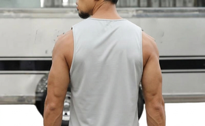 Camisetas sin mangas de punto de color liso para hombre, cuello redondo, secado rápido, holgadas, deportivas, de elastano/poliéster, para culturismo - Product Image 4