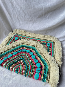 Bolso de mano bohemio con flecos turquesa, bordado tribal con cuentas, bolso de mano llamativo, bolso étnico para mujer - Product Image 3