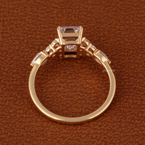 IGI Certified 14k Yellow Gold Emerald Cut Lab Grown Diamond Engagement Ring 2.00 Carat Cluster Setting CVD Diamond Wedding Rin - Product Image 5