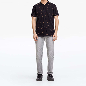 Men's <b>Black</b> Printed <b>Polo</b> Shirt Short Sleeve Casual Summer Cotton Knitted Breathable Patterned <b>Top</b> - Product Image 4