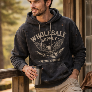 Factory Direct Distressed <b>Black</b> <b>Hoodie</b> for <b>Men</b> - Wholesale Custom Bulk Purchase Options Available - Product Image 6