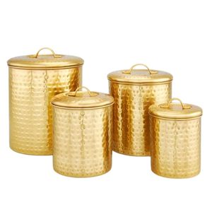Luxury Hammered Brass Finish Kitchen Storage <b>Canisters</b> Set of 3 - Decorative Metal <b>Coffee</b>, <b>Tea</b>, <b>Sugar</b> Jars with Lids - Product Image 5
