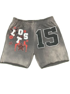 Ropa de calle de verano personalizada lavado ácido 100% algodón serigrafía pantalones cortos conjunto estilo Vintage Hip Hop Logo diseño Boxy camisetas gráficas - Product Image 5