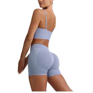 Conjunto Deportivo Seamless para Mujer, Color Azul Claro, Bra Deportivo y Shorts, para Fitness, Yoga, Cintura Alta, Ropa Deportiva Elástica - Product Image 2