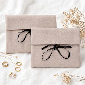 Factory Price Flap Custom Logo Cotton Flap Gift Bag Fold Over Packaging Pouch Ribbon Tie Textile Sleeve for Jewelry Bag - Product Image 2