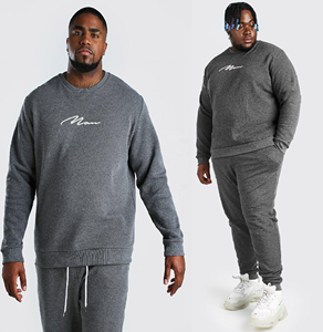 ชุดวอร์มคอกลมสำหรับผู้ชาย,ชุดวอร์มสำหรับนักวิ่งเสื้อวอร์มแบบสวมศีรษะคอกลมแขนยาว2ชิ้นไซส์ใหญ่พิเศษมีหลายสี - Product Image 1