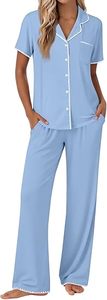Pyjama pour femmes, ensemble boutonné, pyjama doux à manches courtes, ensemble de 2 pièces, vêtements de détente confortables - Product Image 5